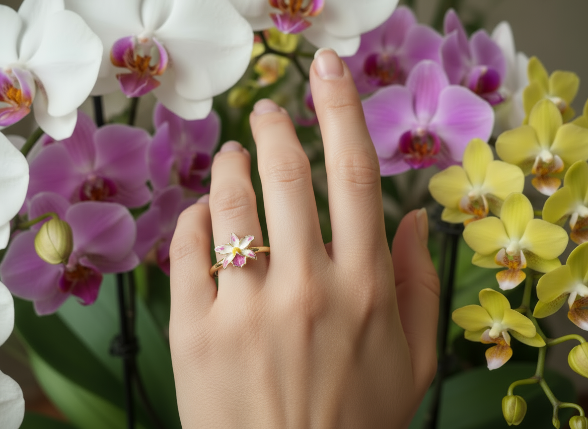 La Colombiana Inspired Collection: Cattleya trianae Cuencanita x Morlaquita Splash Orchid Jewelry