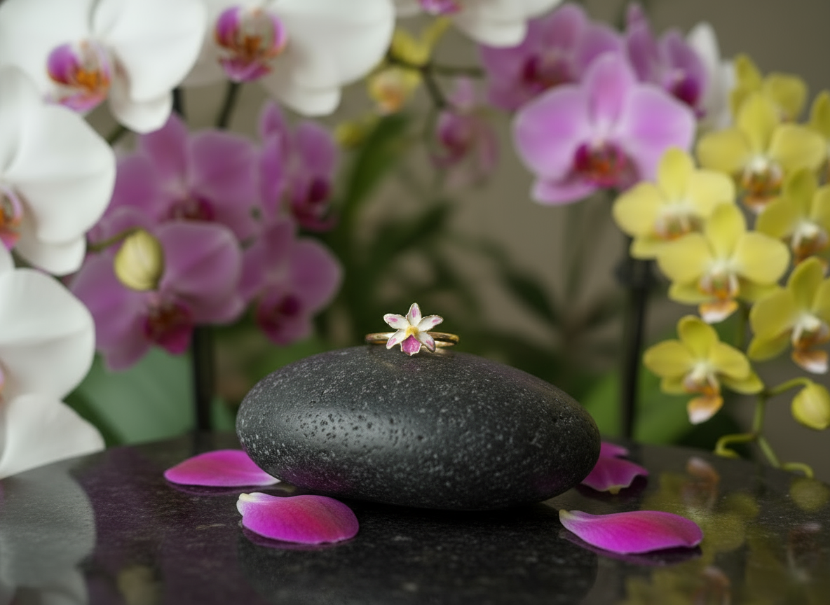 La Colombiana Inspired Collection: Cattleya trianae Cuencanita x Morlaquita Splash Orchid Jewelry