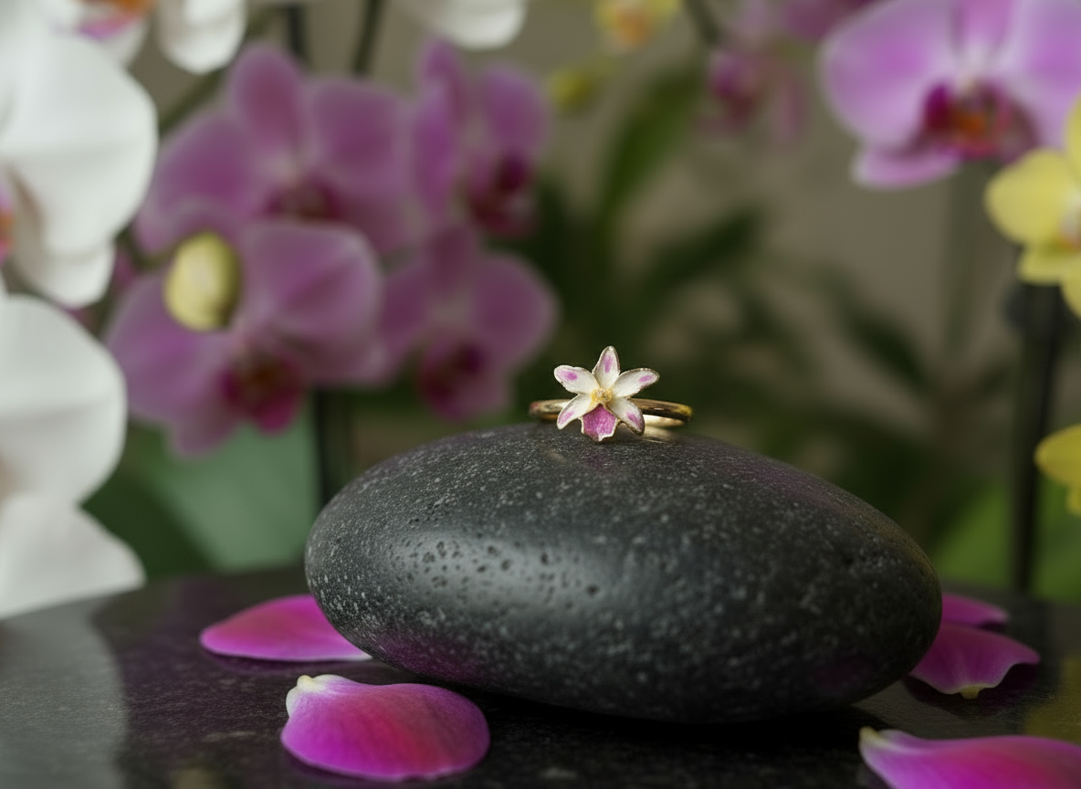 La Colombiana Inspired Collection: Cattleya trianae Cuencanita x Morlaquita Splash Orchid Jewelry