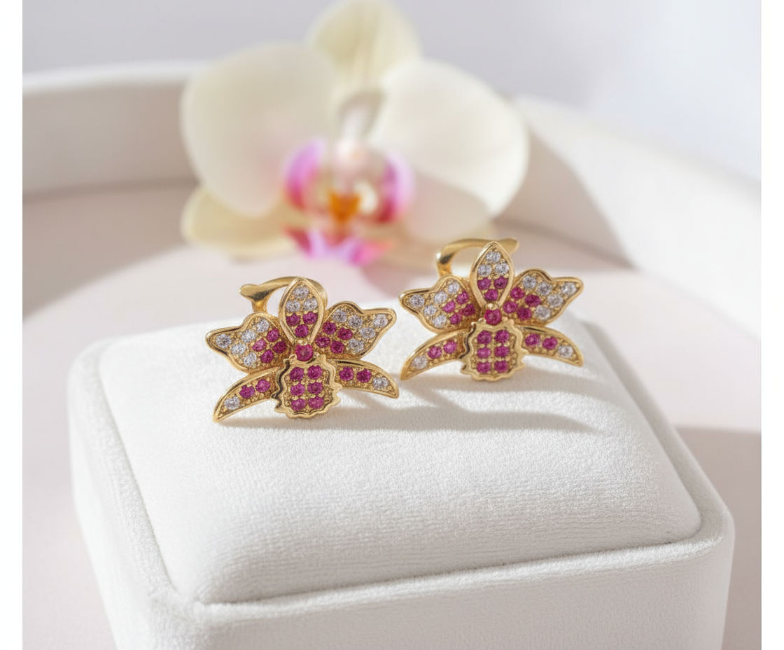Shimmer Me Cattleya Huggie Stud • Pink Splash Cattleya Earrings