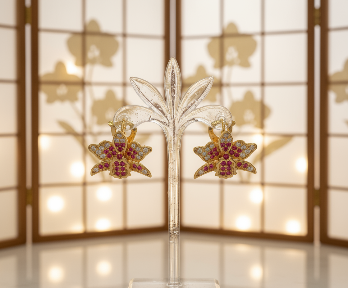 Shimmer Me Cattleya Huggie Stud • Pink Splash Cattleya Earrings