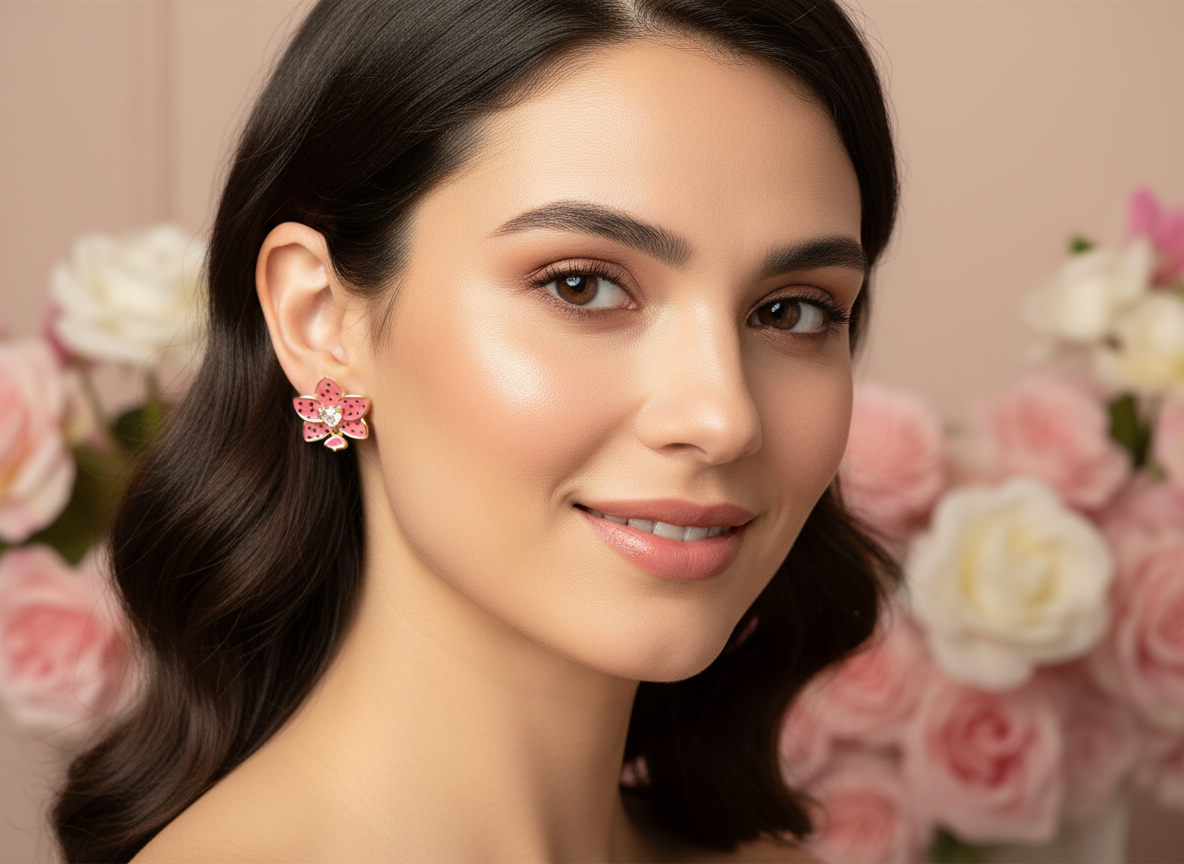 Phalaenopsis Heart Novelty Collection: Pink & Purple Spotted Phalaenopsis Studs