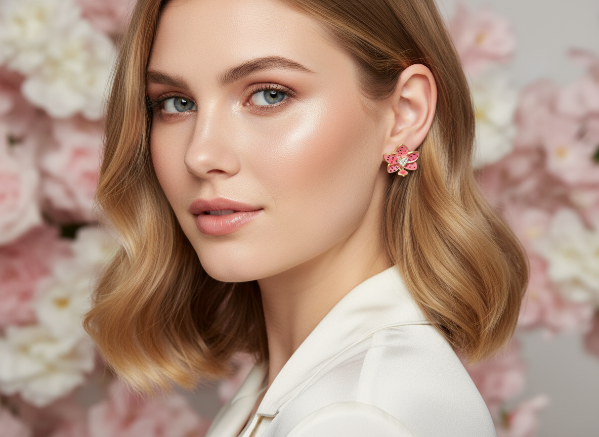 Phalaenopsis Heart Novelty Collection: Pink & Purple Spotted Phalaenopsis Studs