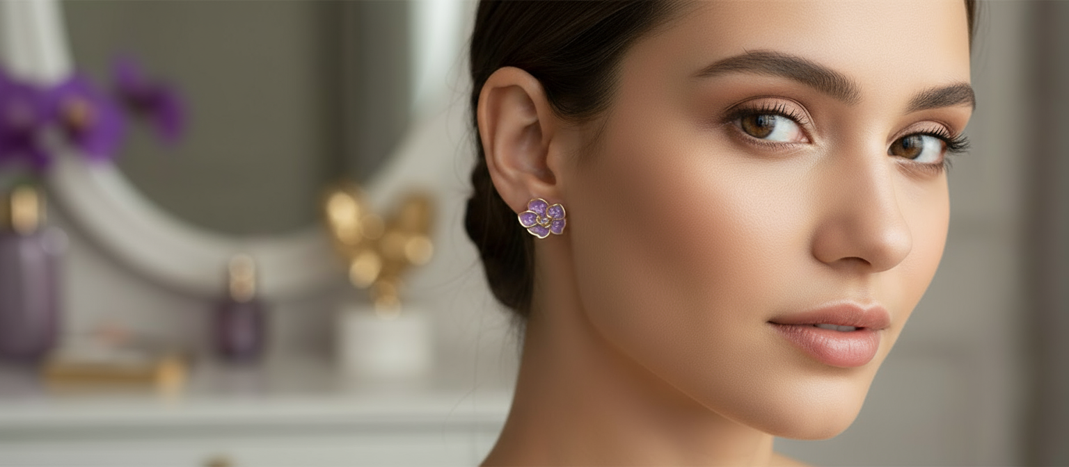 Vanda Dotted Delights Collection: Purple Spotted Vanda Studs - Orchidique