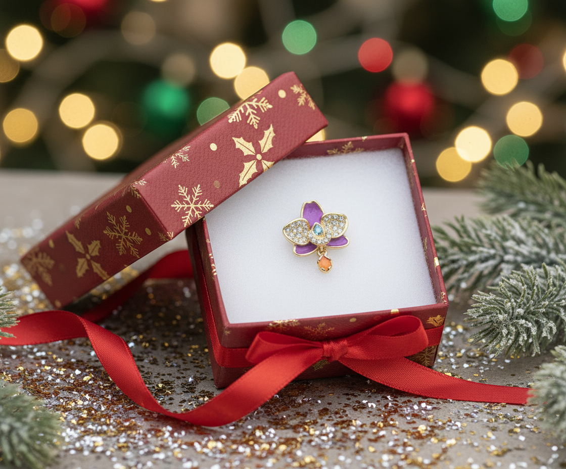 The Phalaenopsis Novelty Collection: Purple Zircon Gold Orchid Stud Earrings - Orchidique