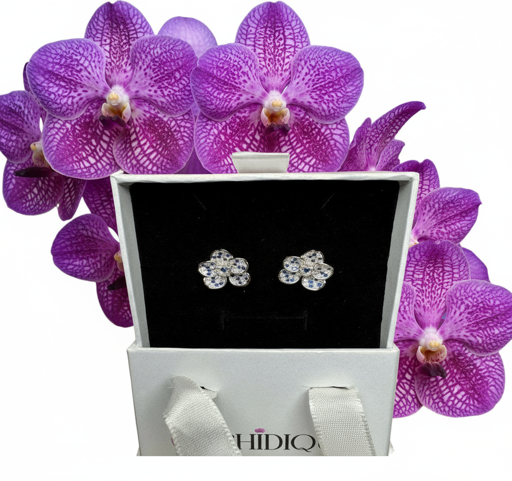 Shimmer me Vanda Collection: White Gold Studs with Sapphire Zircons