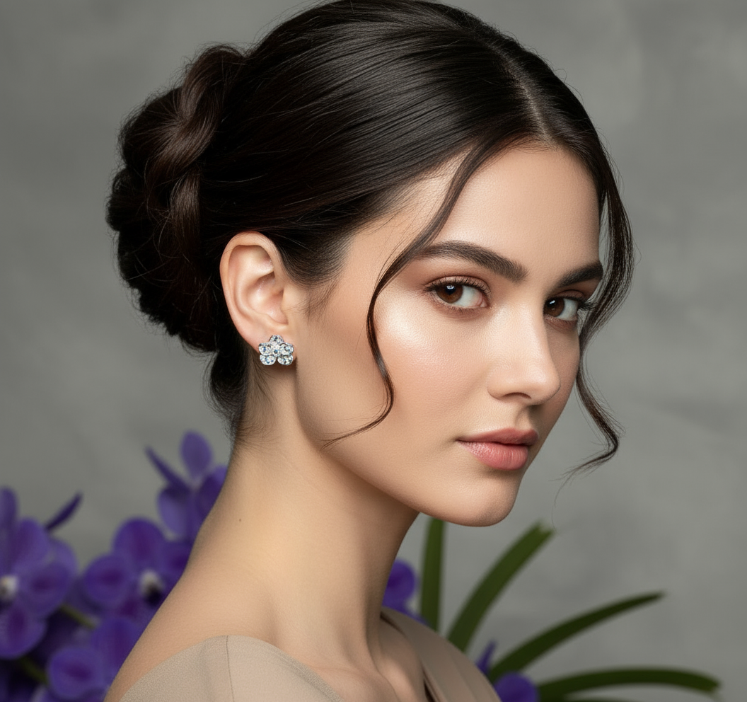 Shimmer me Vanda Collection: White Gold Studs with Sapphire Zircons