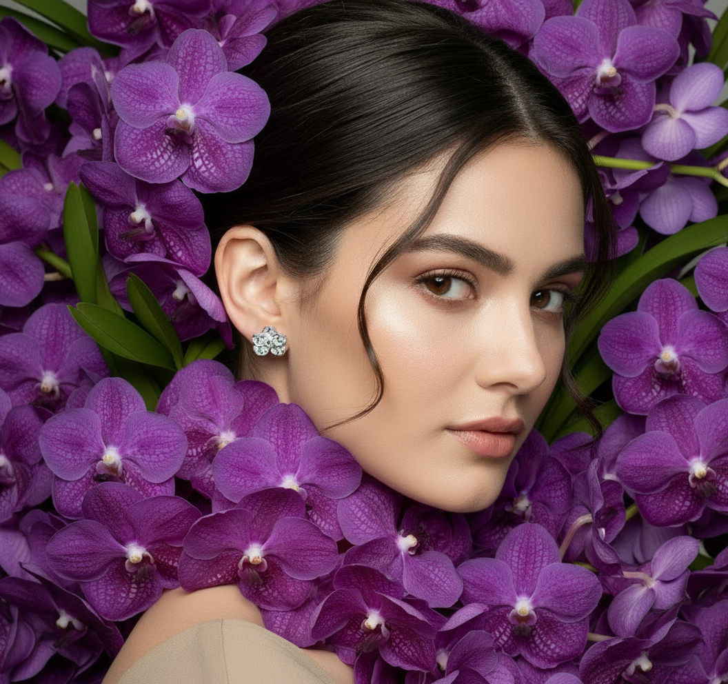 Shimmer me Vanda Collection: White Gold Studs with Sapphire Zircons