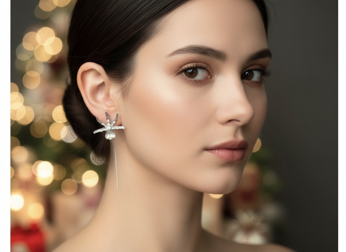 Schomburgkia Silver Orchid Dangle Earrings