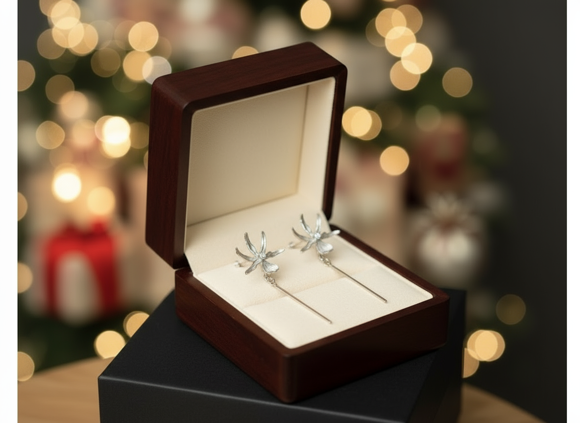 Schomburgkia Silver Orchid Dangle Earrings