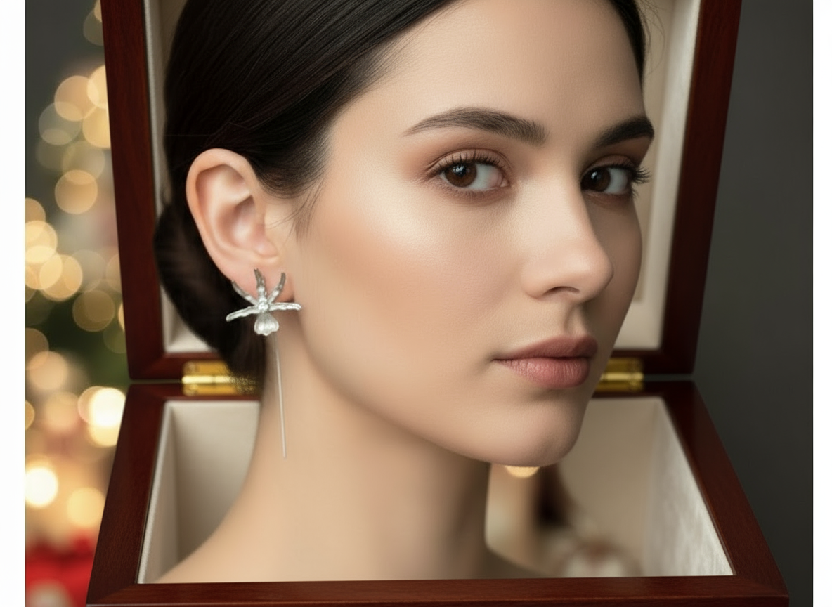 Schomburgkia Silver Orchid Dangle Earrings