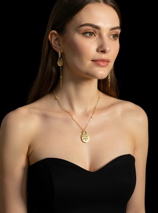 Harmony Gold Collection: Etched 14c Gold Orchid Necklace & Earrings