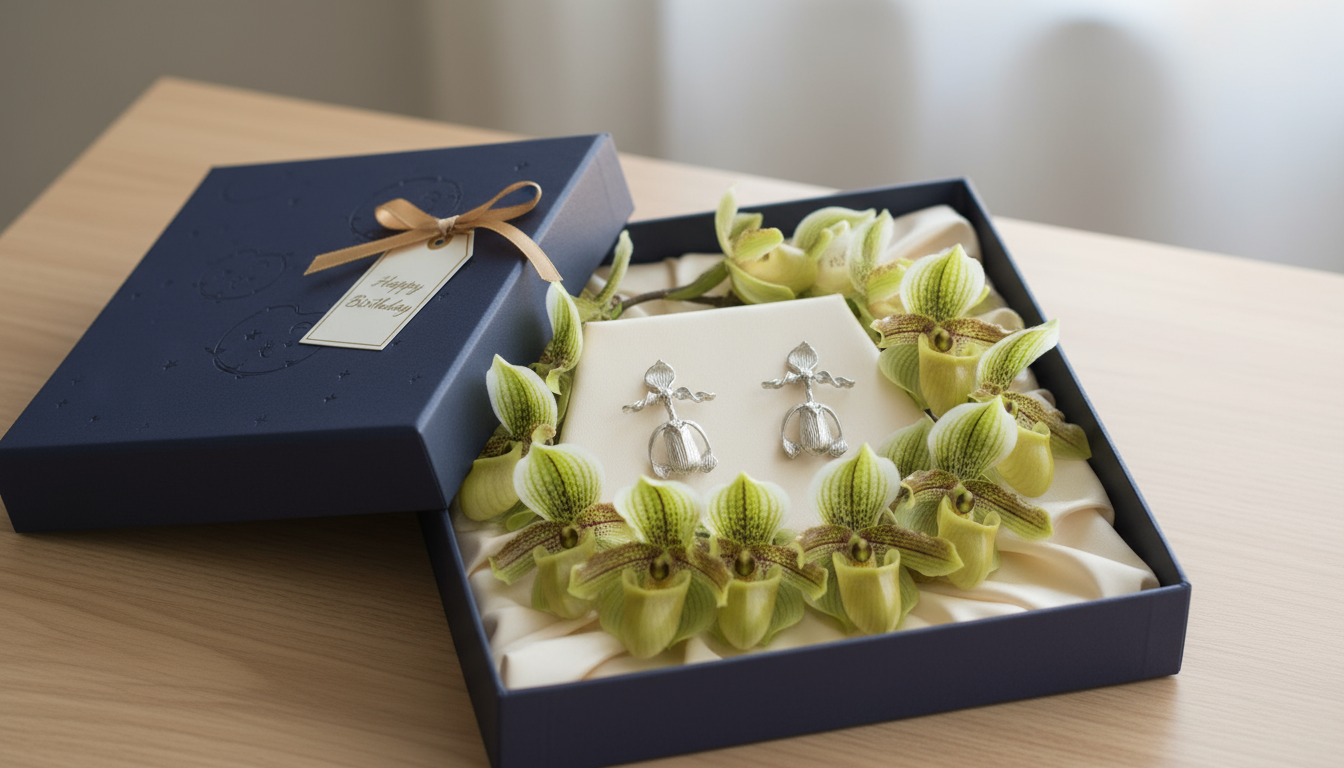 Lady Slipper Collection: Paphiopedilum White Gold Orchid Jewelry