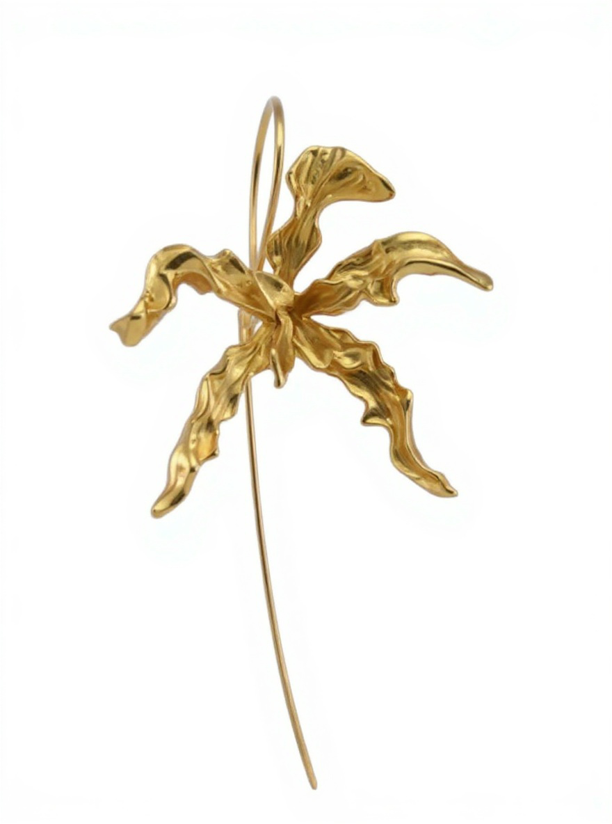 Meticulous: Schomburgkia Gold Orchid Flower Dangle Earrings