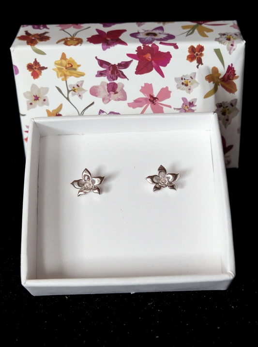 Aloha White Gold Plated Orchid Earrings