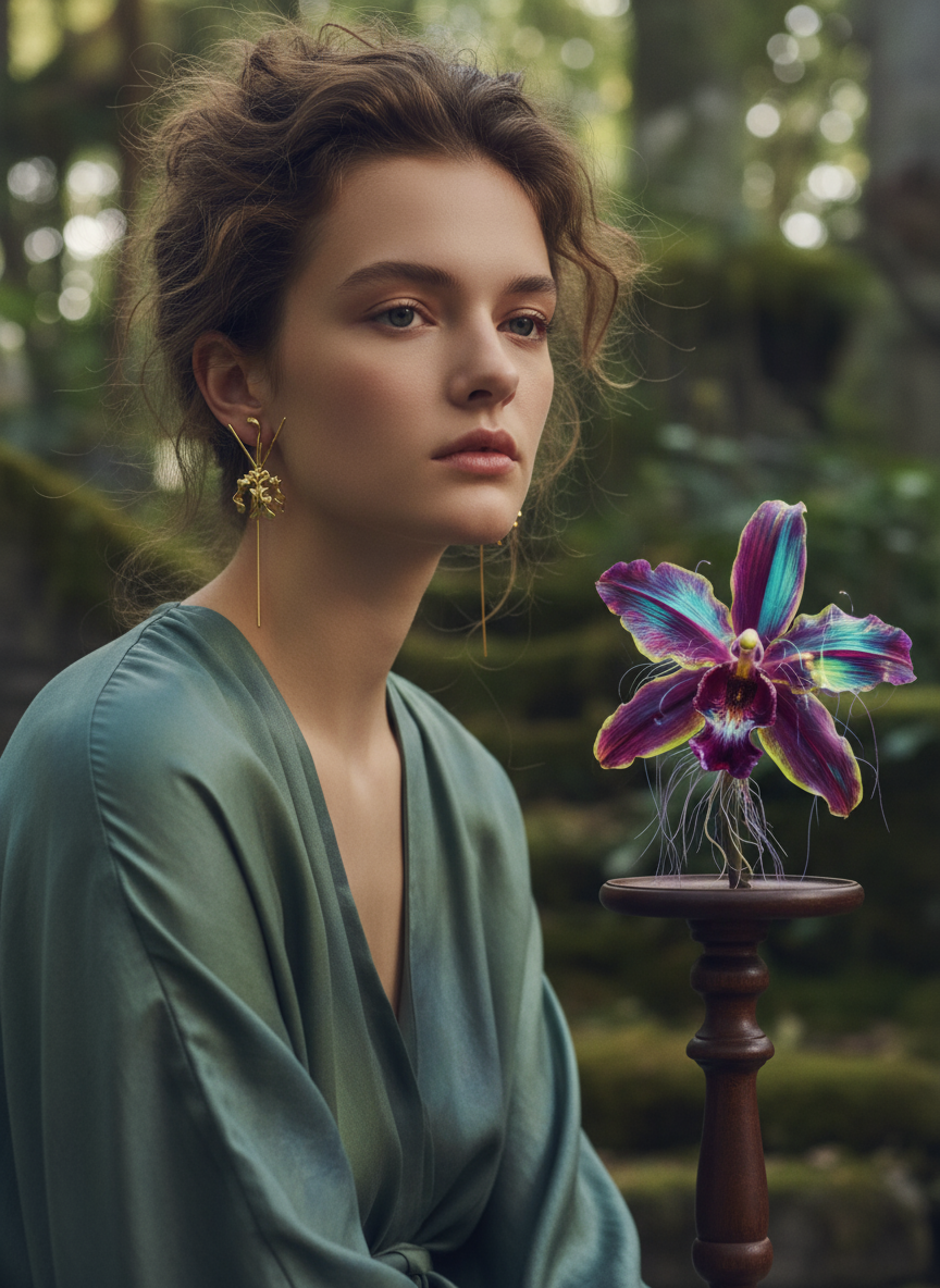 La Mariposa: Orchid Flower Dangle Earrings or Gold Plated • Psychopsis Earrings