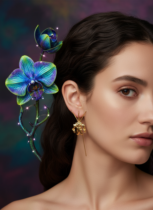 La Mariposa: Orchid Flower Dangle Earrings or Gold Plated • Psychopsis Earrings