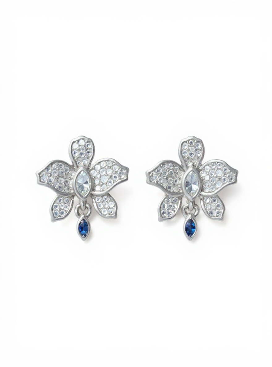 Fairy Dream Cattleya Earrings Collection -White Gold Zircon Sapphire Cattleya Drop