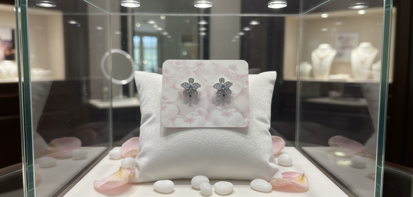 Fairy Dream Cattleya Earrings Collection -White Gold Zircon Sapphire Cattleya Drop