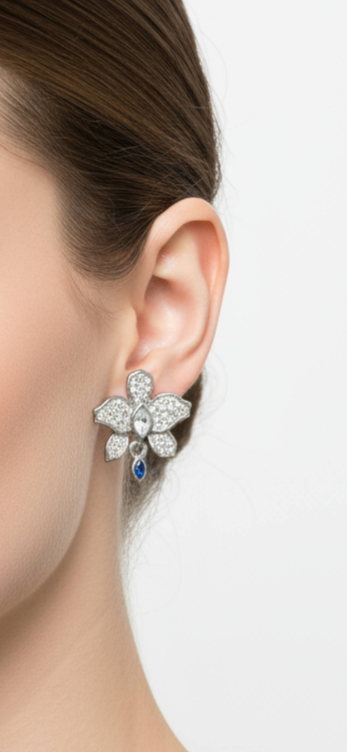 Fairy Dream Cattleya Earrings Collection -White Gold Zircon Sapphire Cattleya Drop