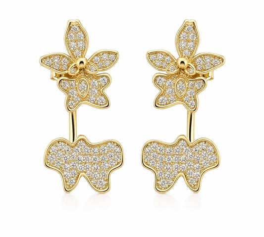 Tolumnia Orchid Stud Earrings • Convertible Earring Jacket • Pave Orchid Studs • Botanical Jewelry