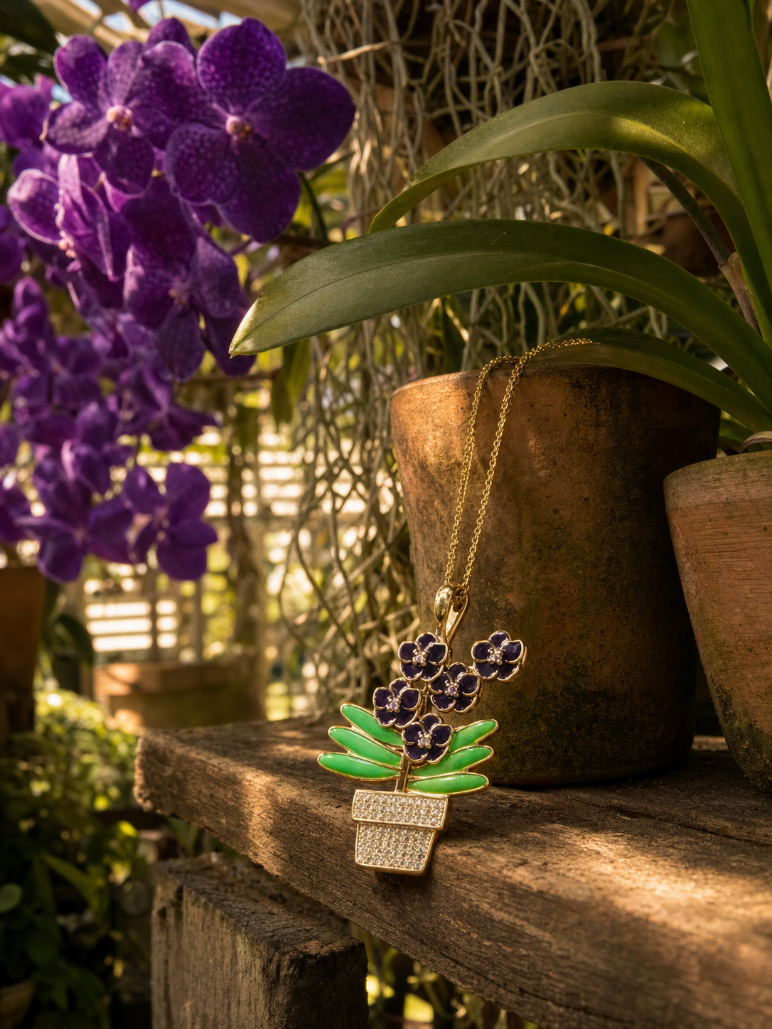 Vanda Orchid Potted Plant Necklace — Orchidique view 7