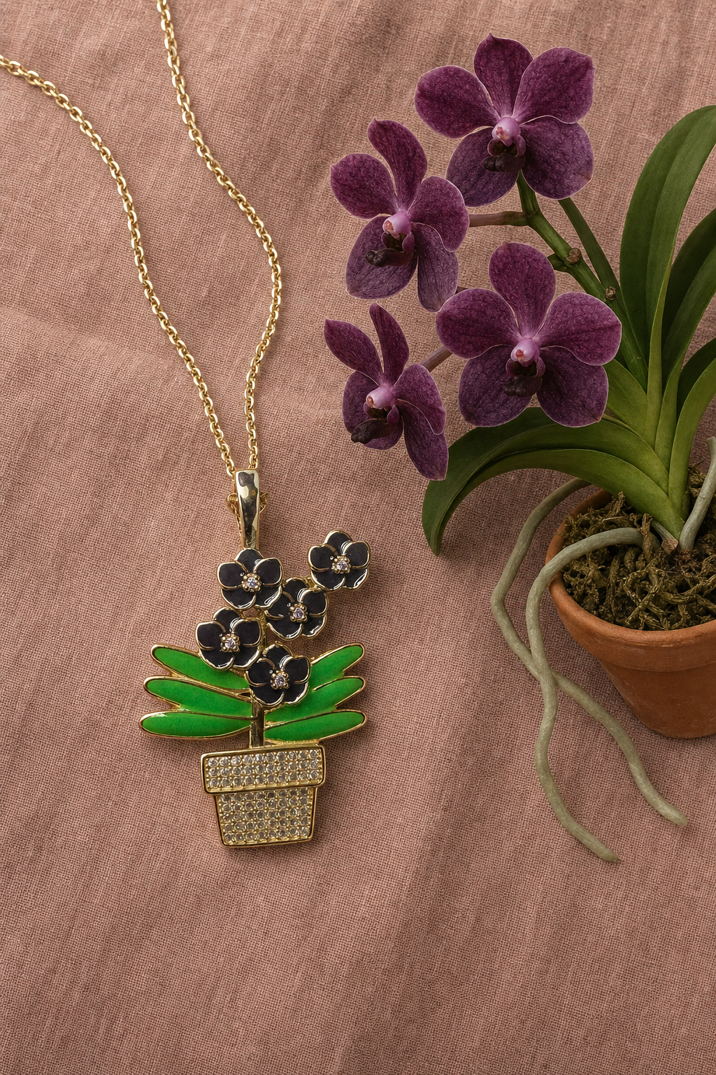 Vanda Orchid Potted Plant Necklace — Orchidique view 3