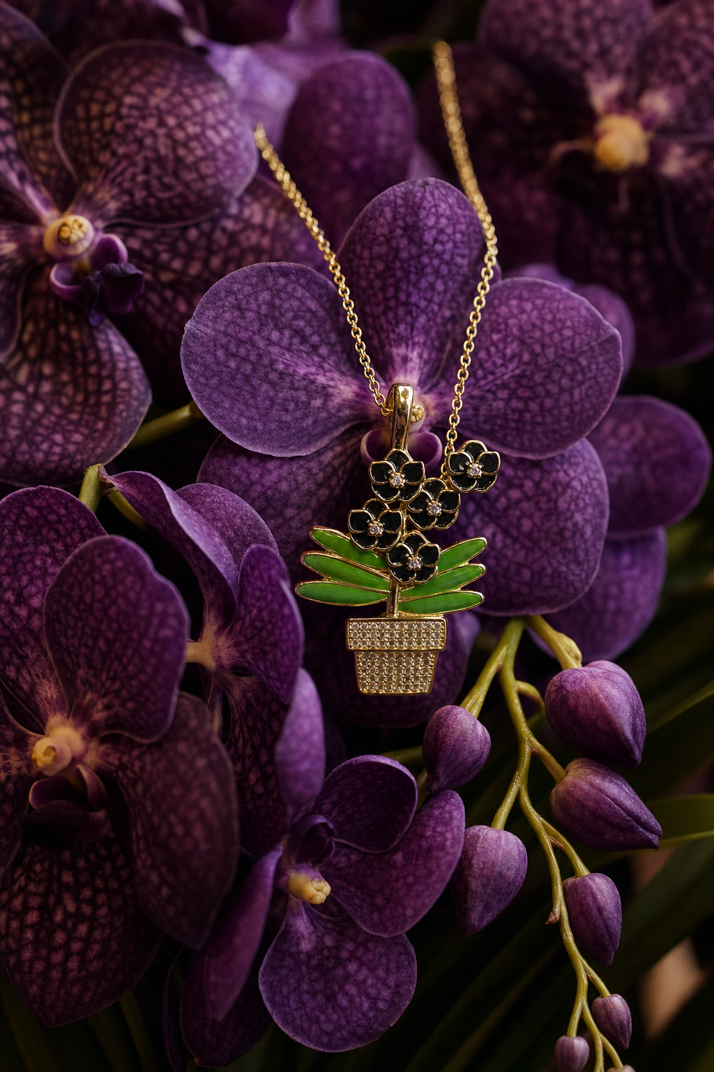 Vanda Orchid Potted Plant Necklace — Orchidique view 4