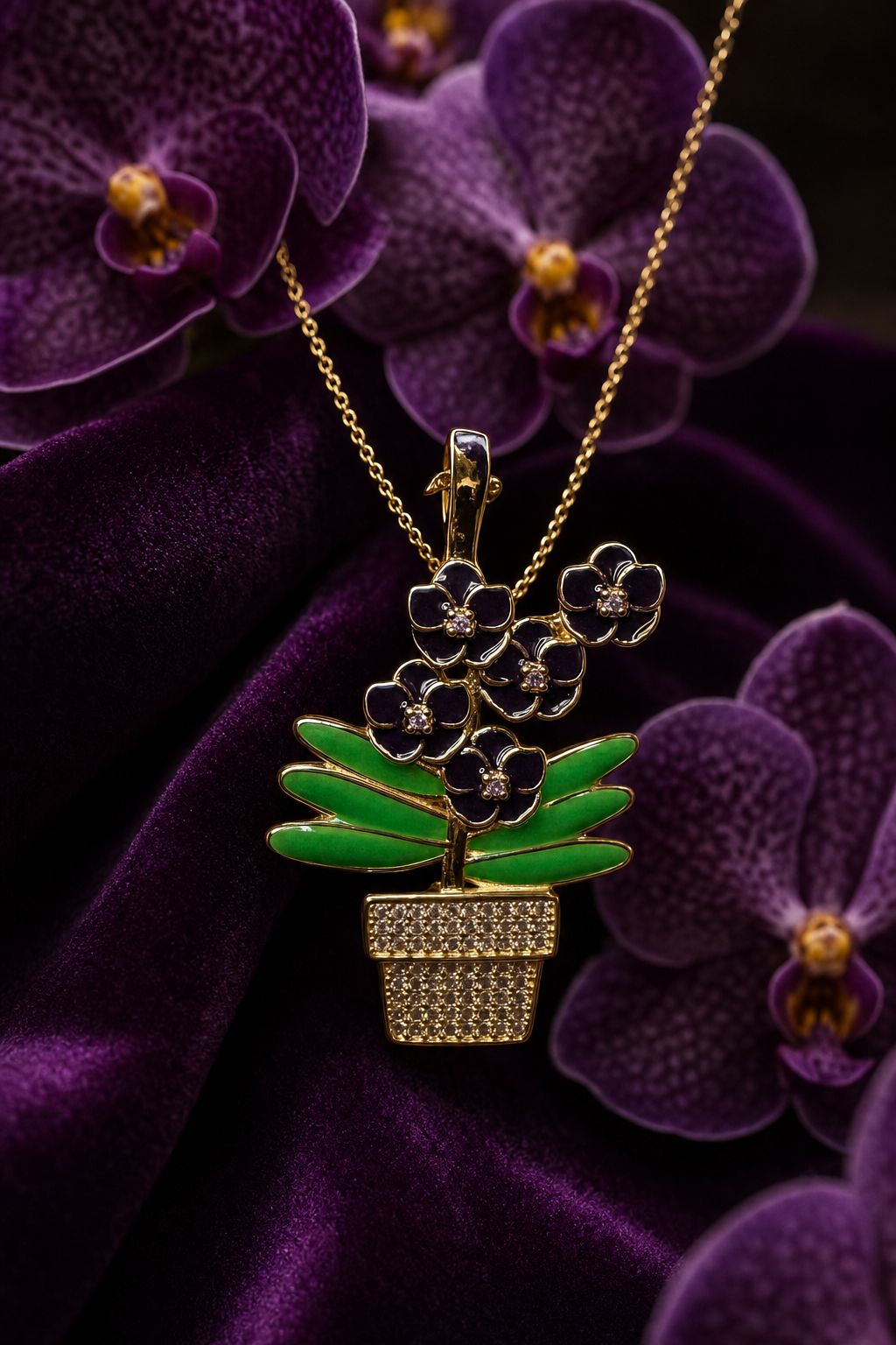Vanda Orchid Potted Plant Necklace — Orchidique view 2