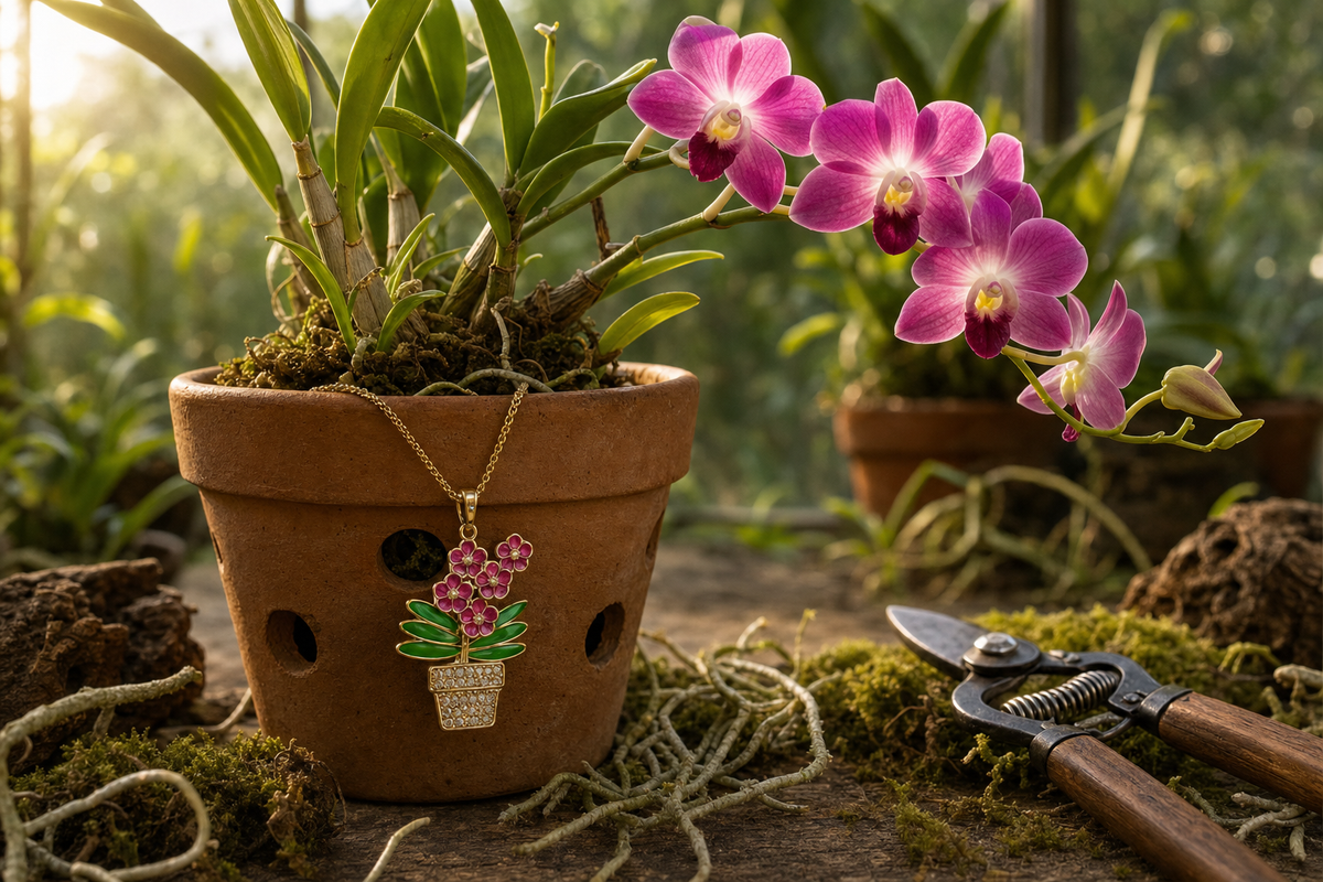 Vanda Orchid Potted Plant Necklace — Orchidique view 5