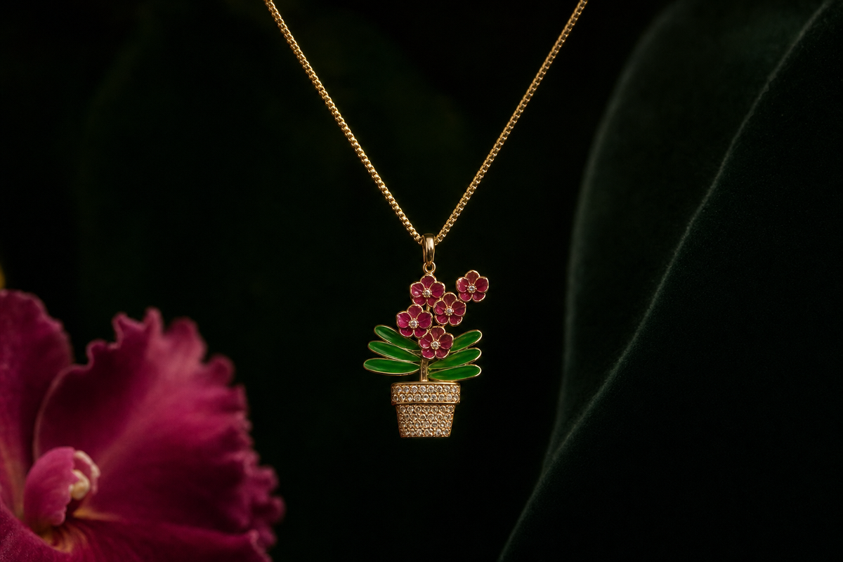 Vanda Orchid Potted Plant Necklace — Orchidique view 3