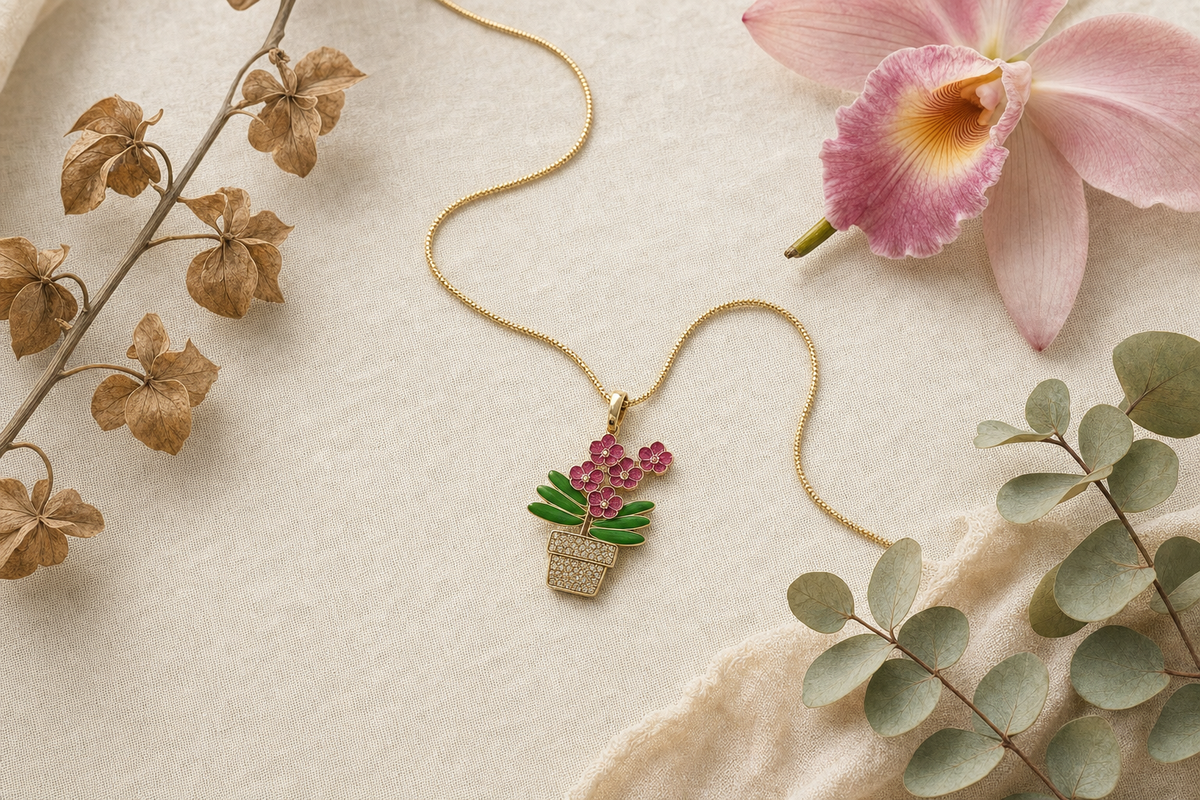 Vanda Orchid Potted Plant Necklace — Orchidique view 4