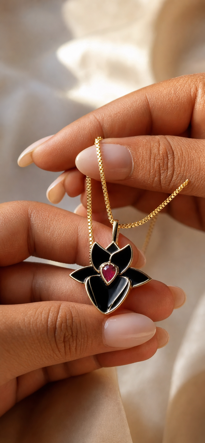 Black Catasetum Orchid Jewelry Set • 925 Silver • 14K Gold • Black Enamel • Ruby Heart Center - Orchidique
