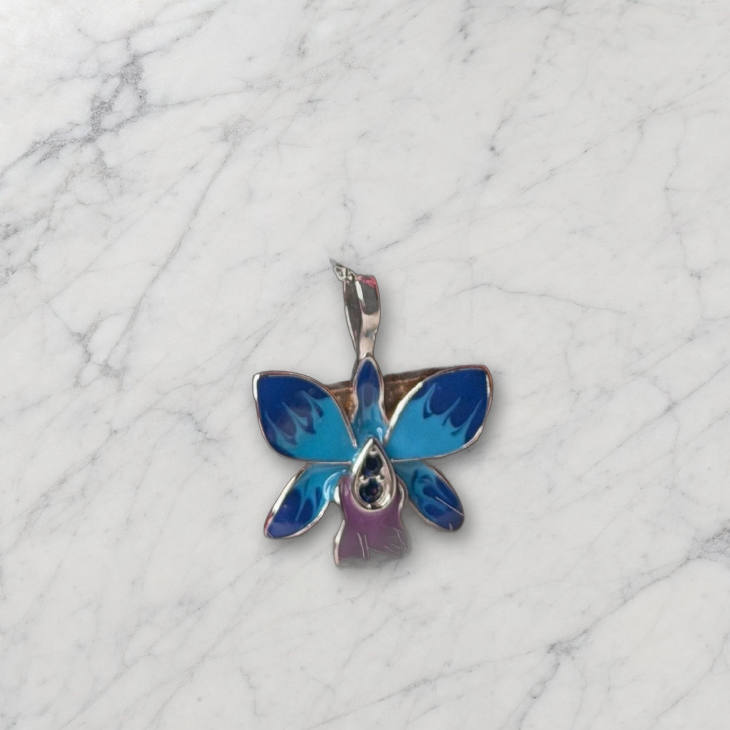 Dendrobium Orchid Jewelry Set • Blue & Purple Enamel Earrings and Ring
