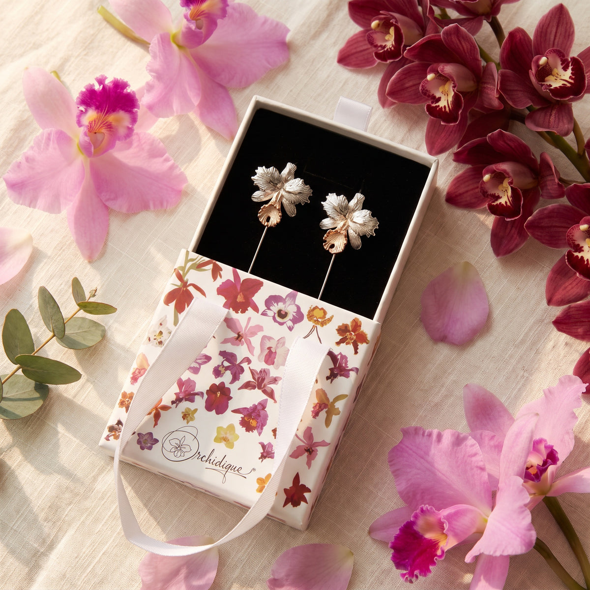 Cattleya Dowiana Orchid Dangle Earrings — Orchidique view 5