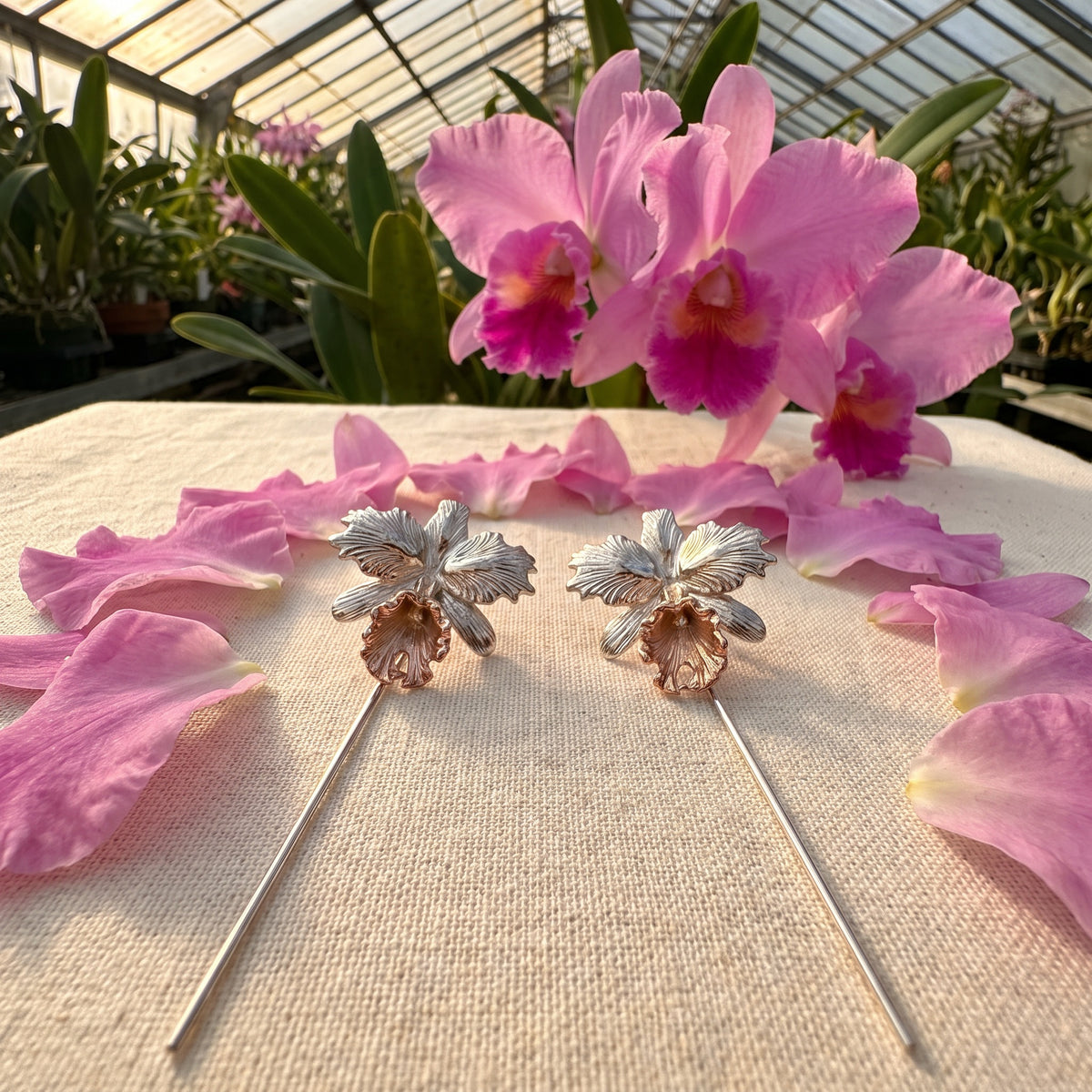 Cattleya Dowiana Orchid Dangle Earrings — Orchidique view 4