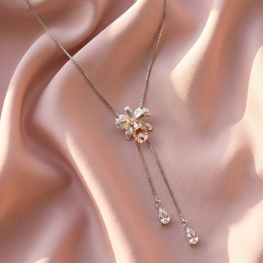 Drama Cattleya Dowiana Lariat Necklace • 925 Silver • 14K Rose Gold • Y-Drop Orchid Jewelry