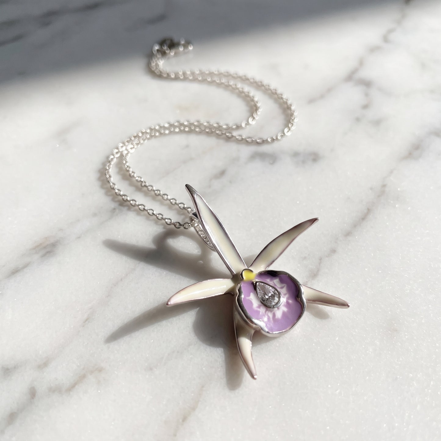 Bc Morning Glory Orchid Necklace & Earrings on Moss & White Orchids - Orchidique