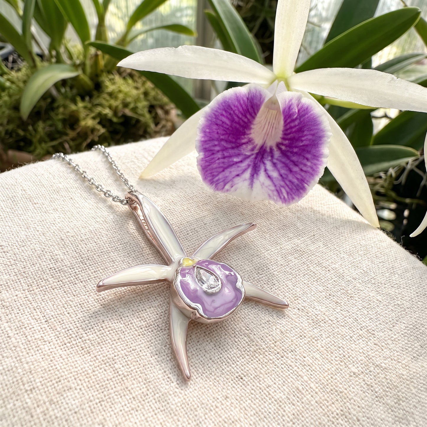 Bc Morning Glory Orchid Necklace & Earrings on White Marble - Orchidique