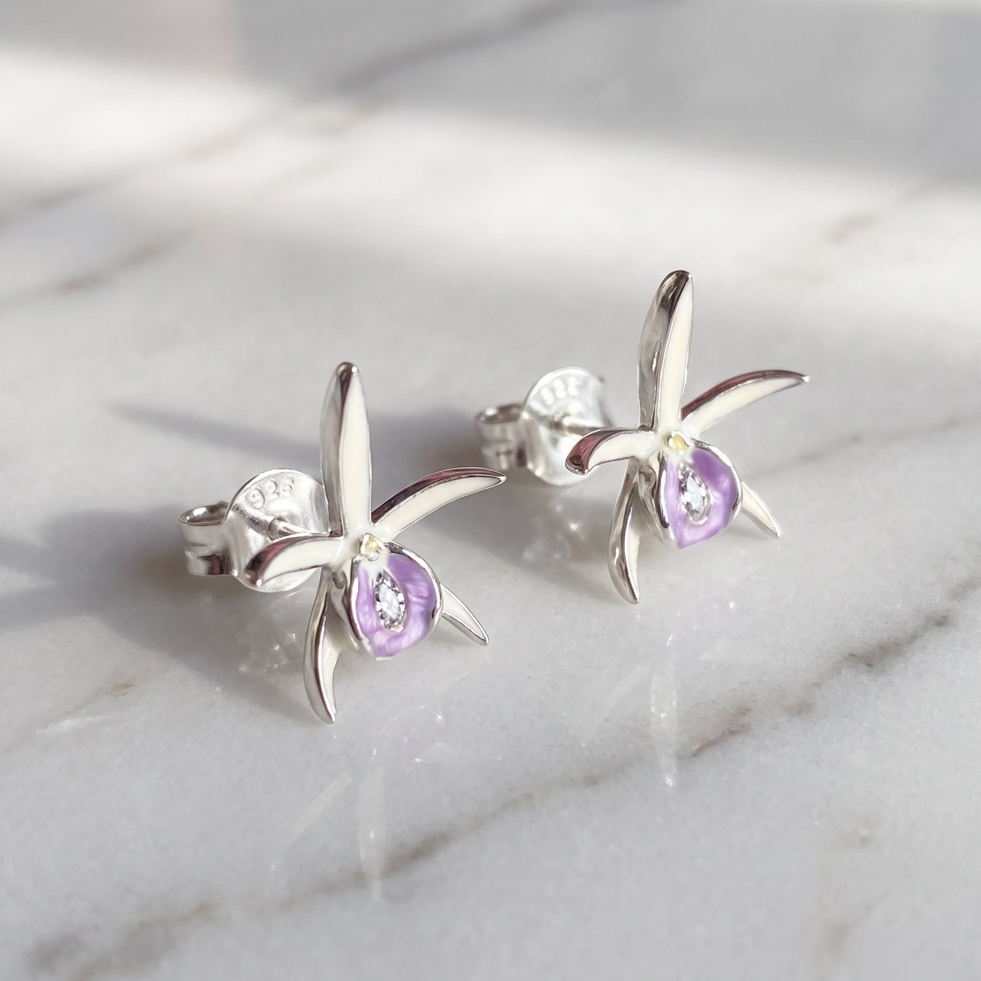 Bc Morning Glory Orchid Earrings on Blush Silk - Orchidique