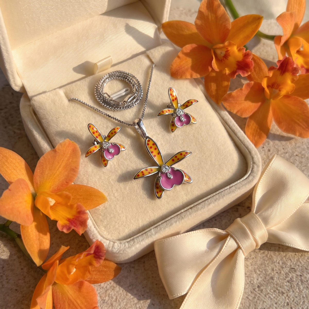 Brassocattleya Orchid Necklace or Studs — Orchidique view 7