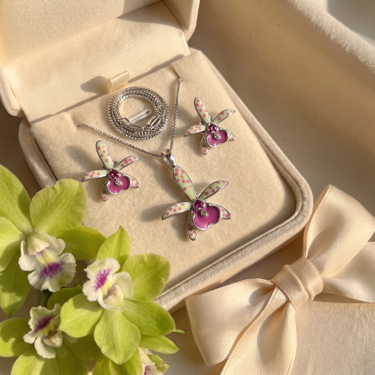 Brassocattleya Orchid Necklace or Studs — Orchidique view 7