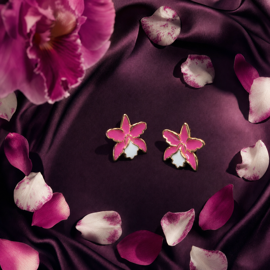 La Colombiana Orchid Jewelry Set • Fuchsia Pink Cattleya Necklace Earrings Ring • 925 Silver - Orchidique