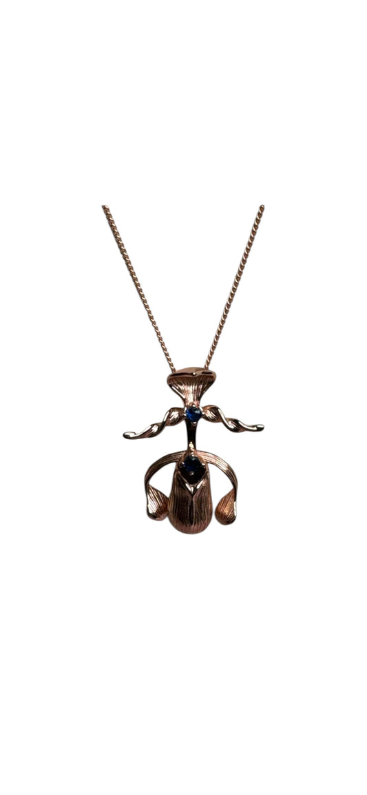 Rose Gold Slipper Orchid Pendant Necklace with Saphire or Clear Zircon