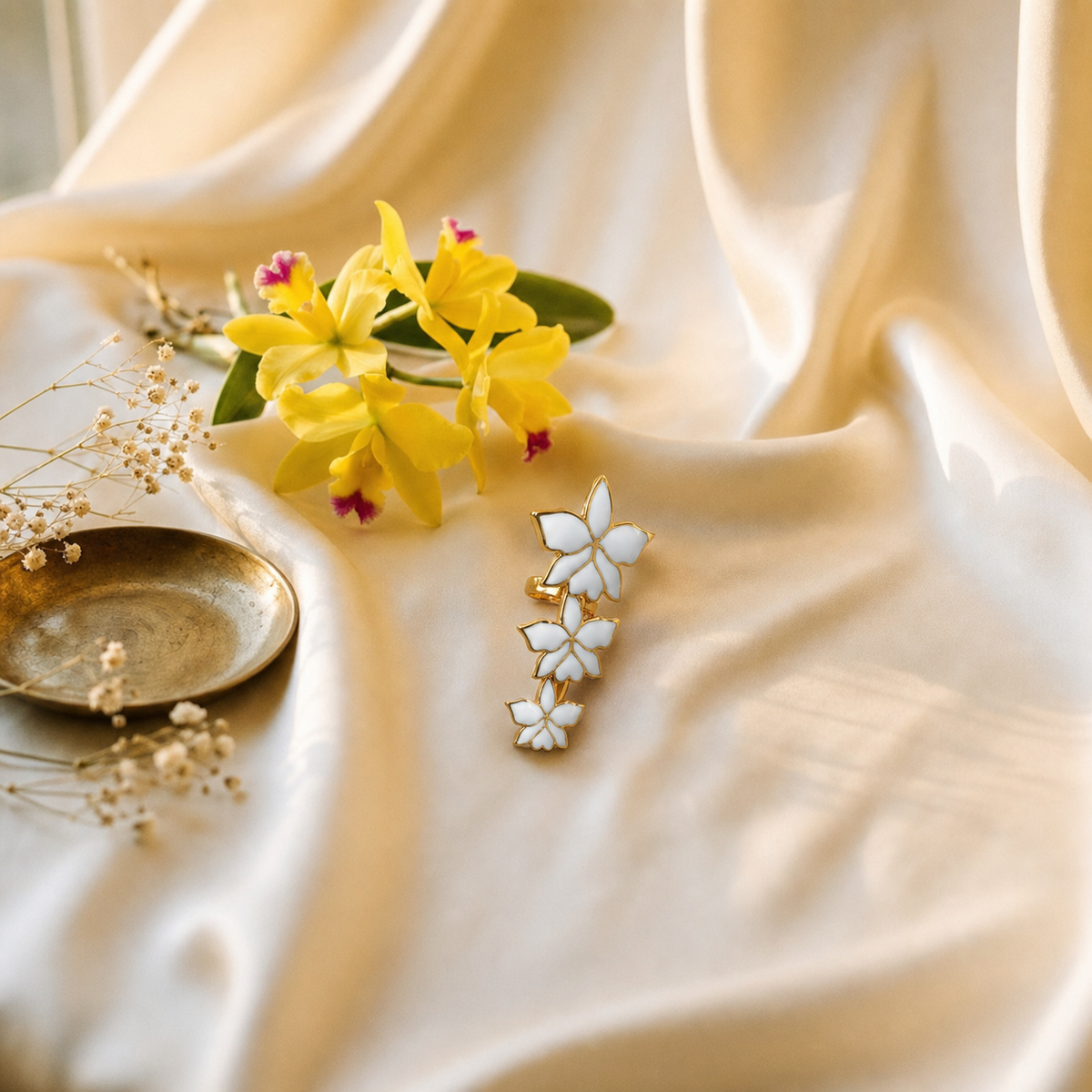 Triple Cattleya Orchid Ear Cuff — Orchidique view 4