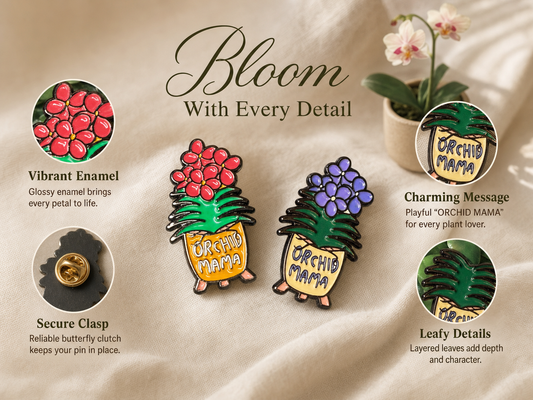 Orchid Mama Pin • Vanda Orchid Flower Enamel Pin • Plant Lover Gift