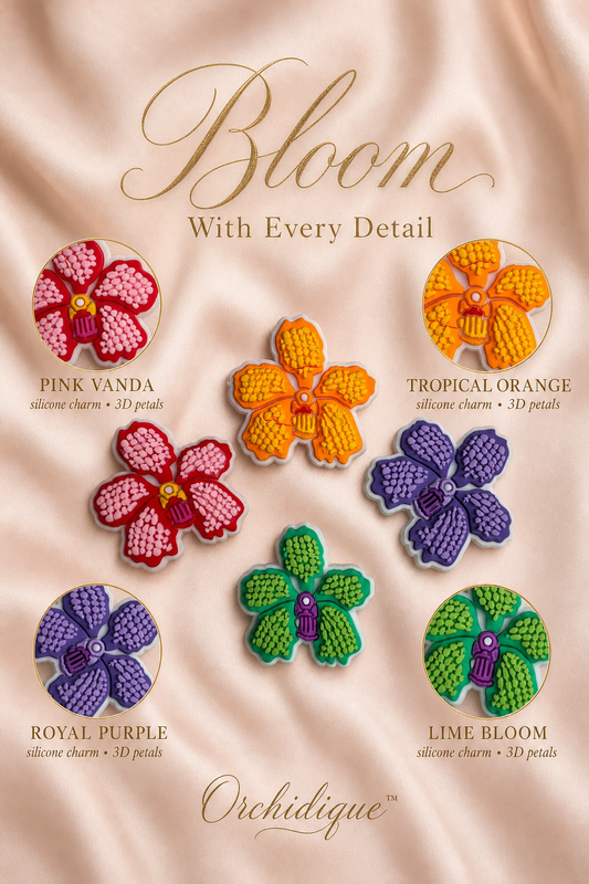 Vanda Orchid Shoe Charm • Tropical Bloom Charm • Pink Purple Orange Lime - Orchidique
