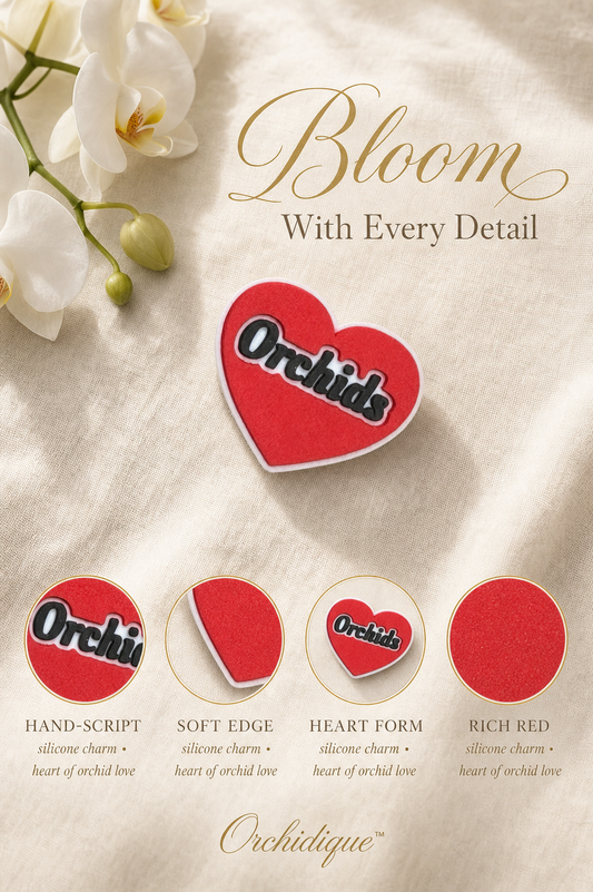 Orchid Heart Shoe Charm • I Love Orchids Charm • Red Heart Clog Charm - Orchidique