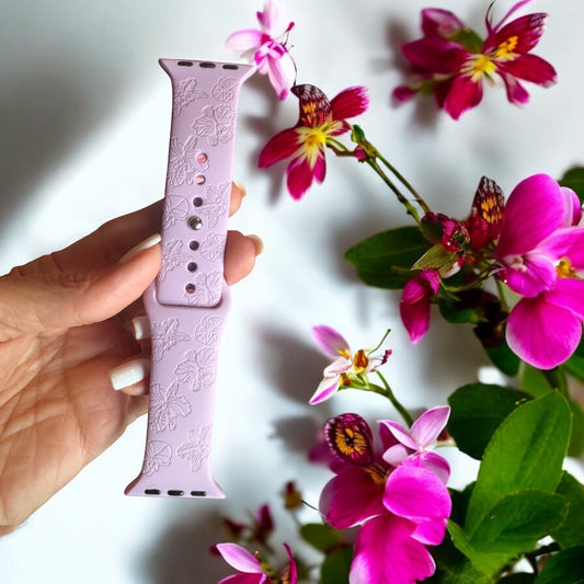 Lavendar Cattleya Orchid Engraved Apple Watch Band