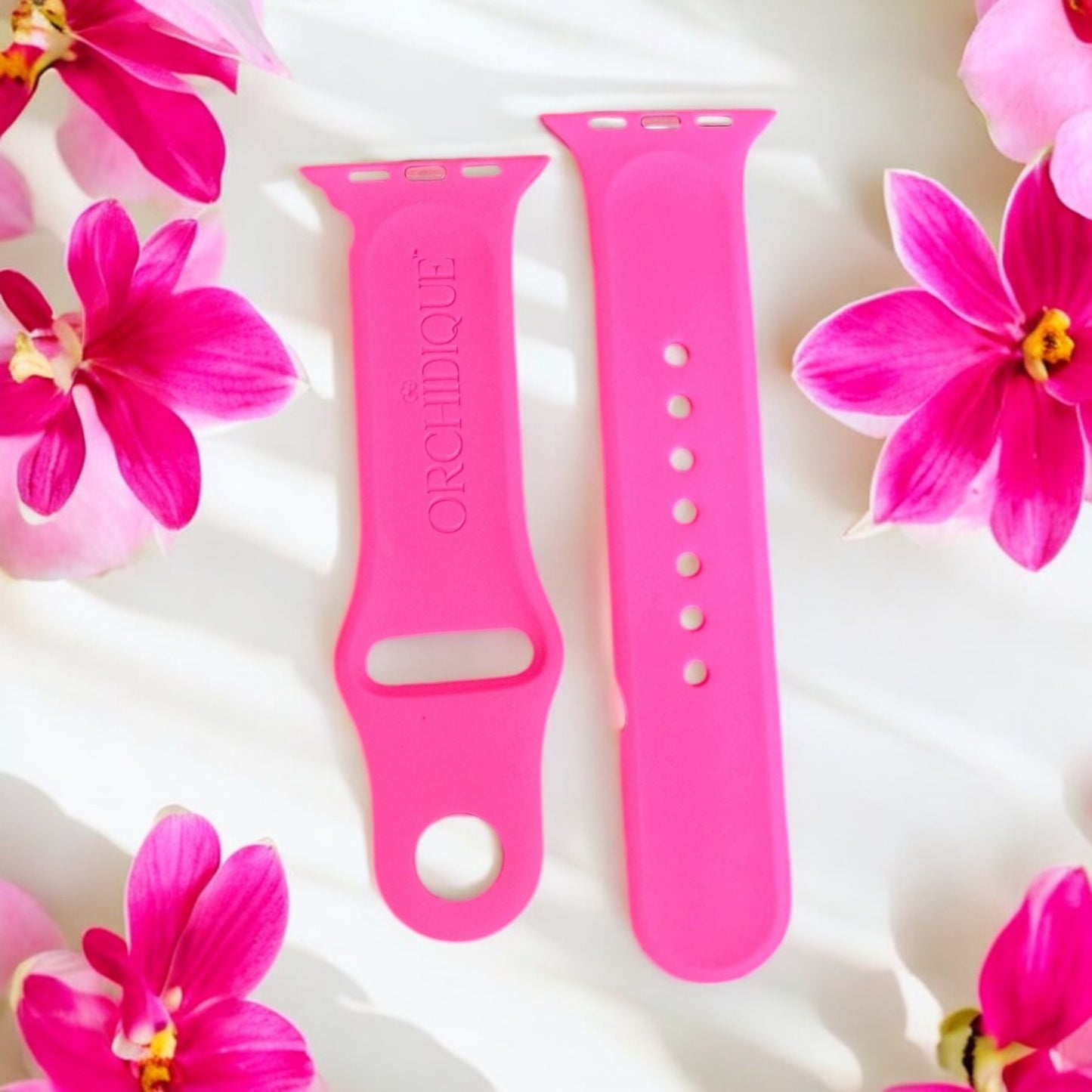 Hot Pink Orchid Engraved Apple Watch Band • Silicone Floral Watch Strap • Gift for Orchid Lovers